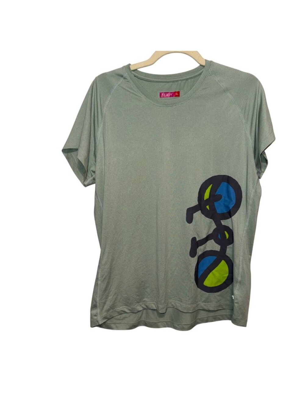 Terry Womens XL Green Short Sleeve Biking Shirt With Blue/Yellow Bike Graphic